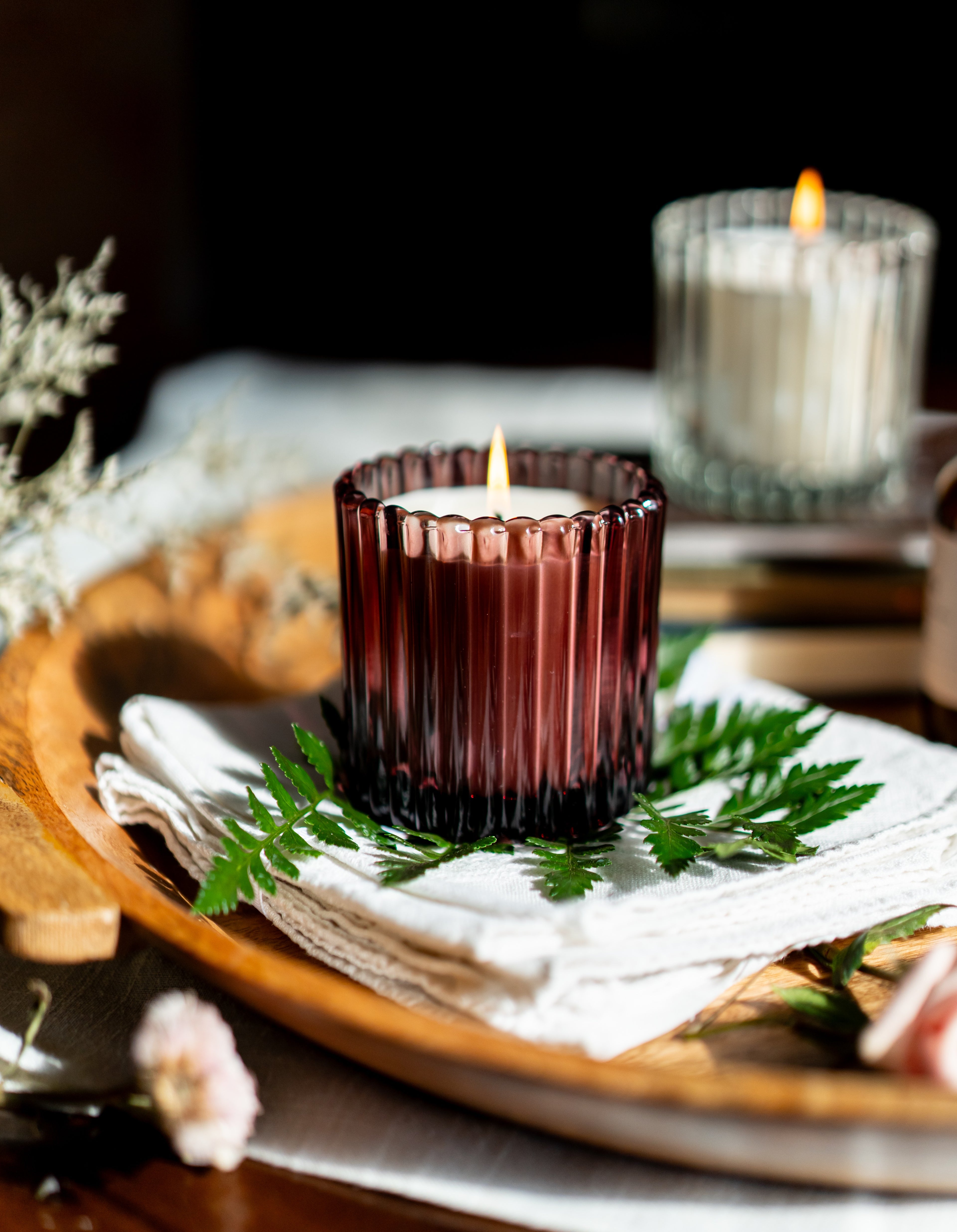 Evening Walk: 8 oz Candle in Ribbed Glass