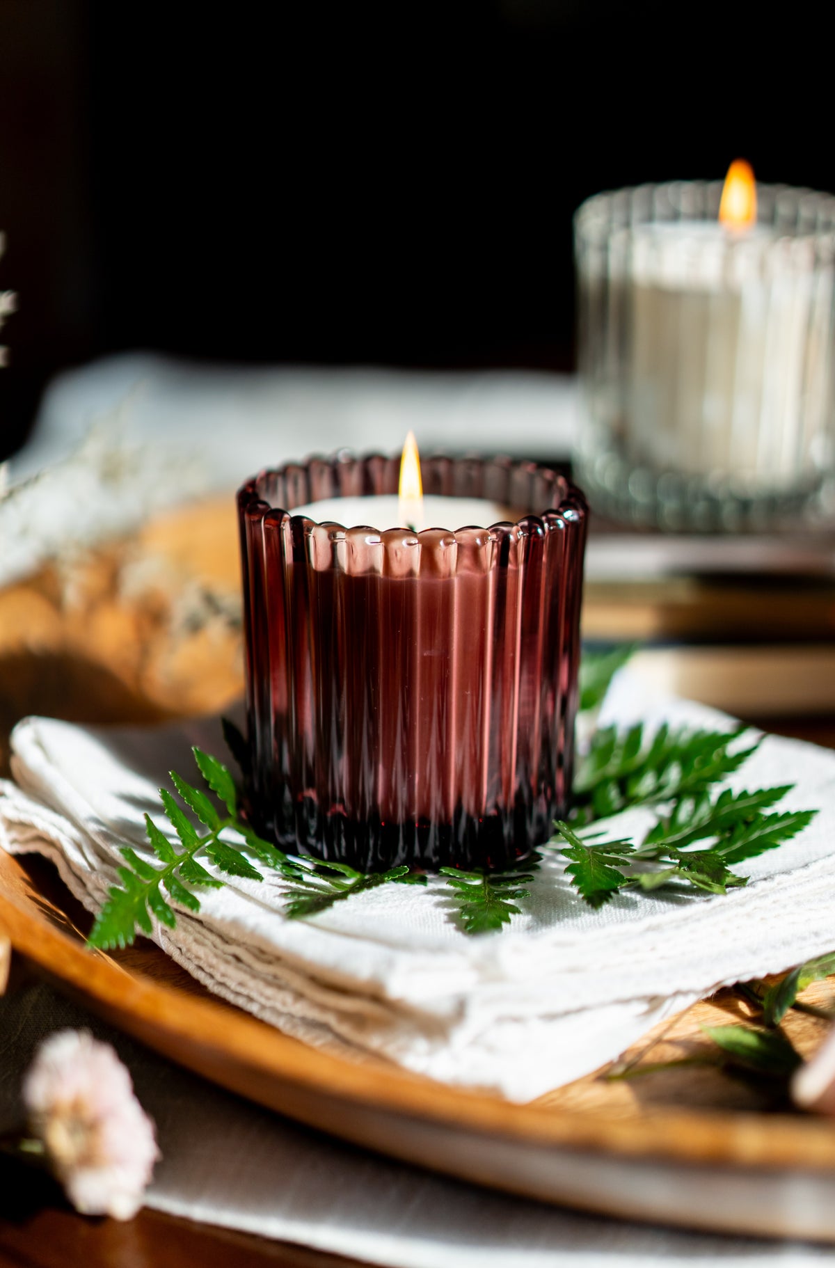 Evening Walk: 8 oz Candle in Ribbed Glass