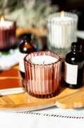 Peony: 8 oz Candle in Ribbed Glass