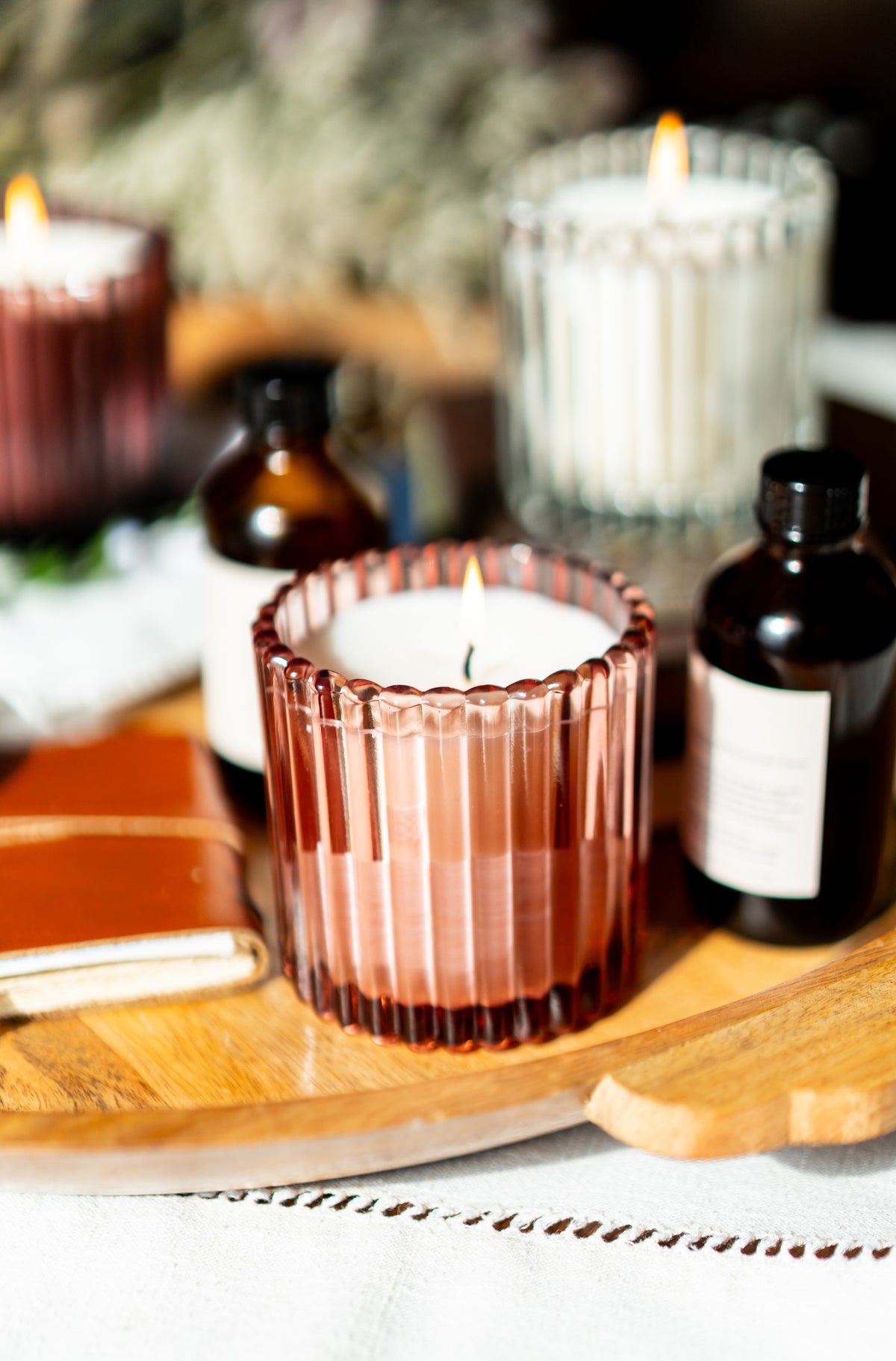 Peony: 8 oz Candle in Ribbed Glass